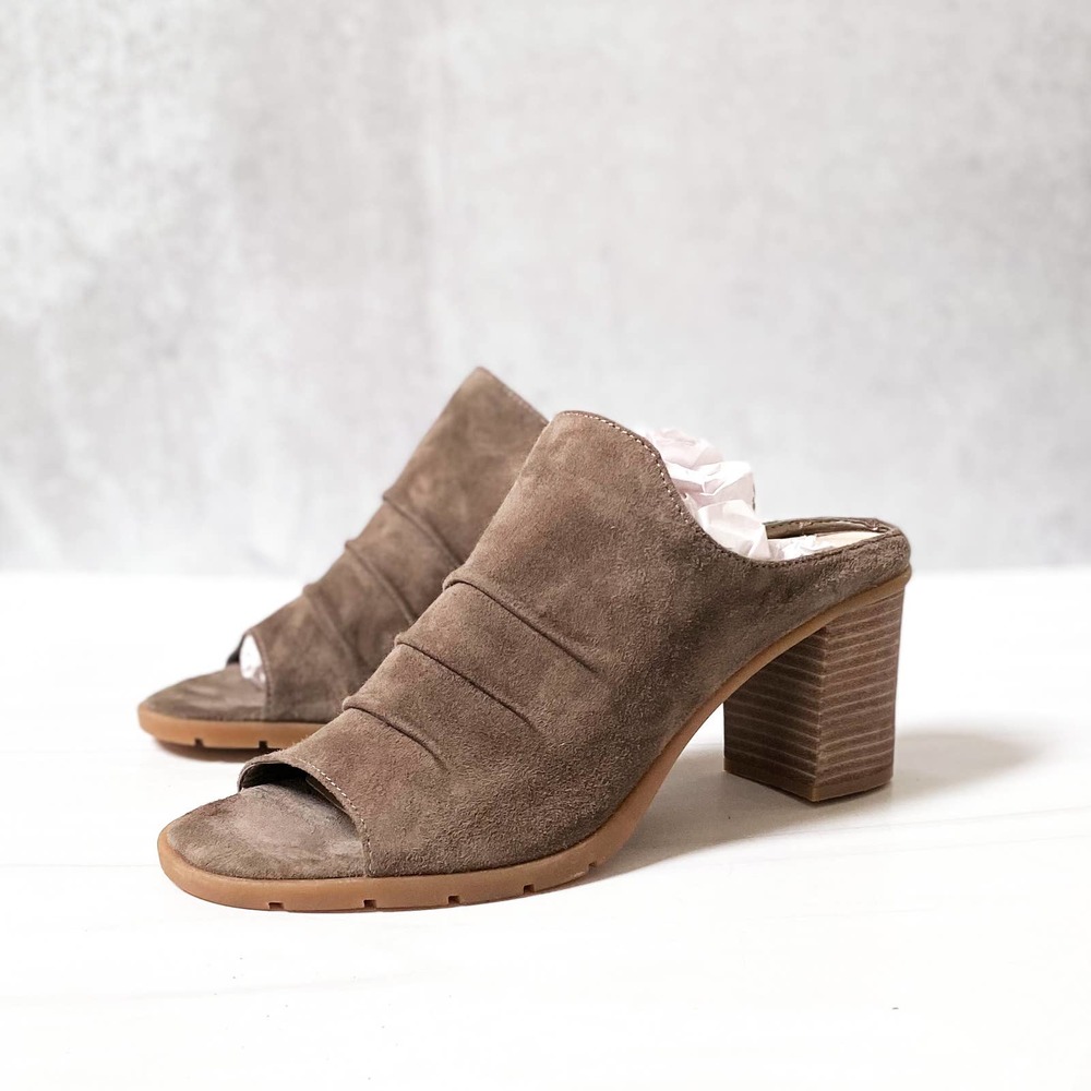 THE FLEXX Suede Open Toe Chunky Mules Brown Size 9